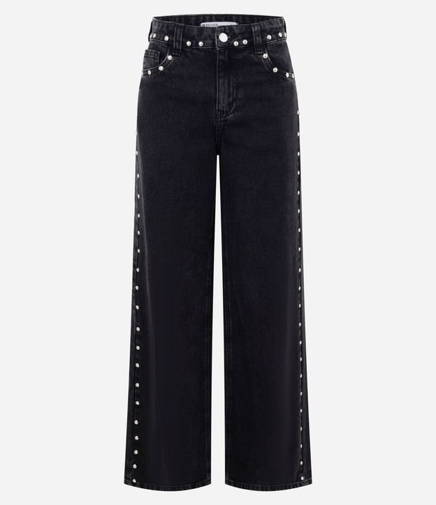 Pantalón Wide en Jeans con Tachas Laterales y Cintura Mediana 5