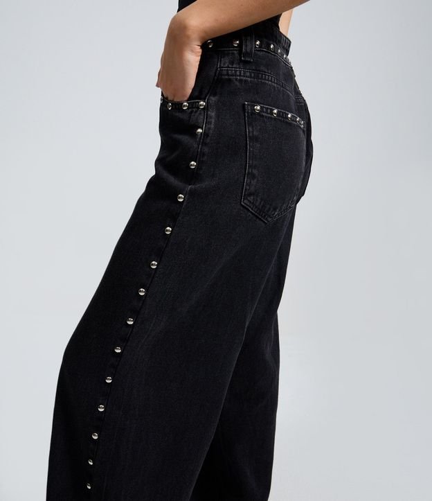 Pantalón Wide en Jeans con Tachas Laterales y Cintura Mediana 3