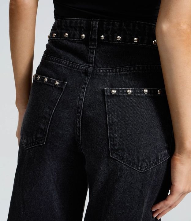 Pantalón Wide en Jeans con Tachas Laterales y Cintura Mediana 4