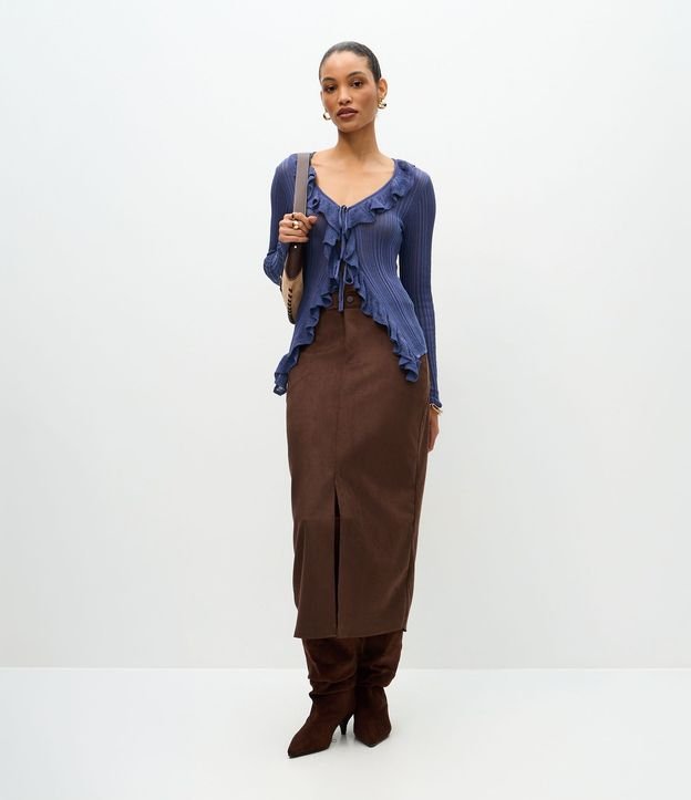 Pollera Midi en Gamuza con Bolsillos