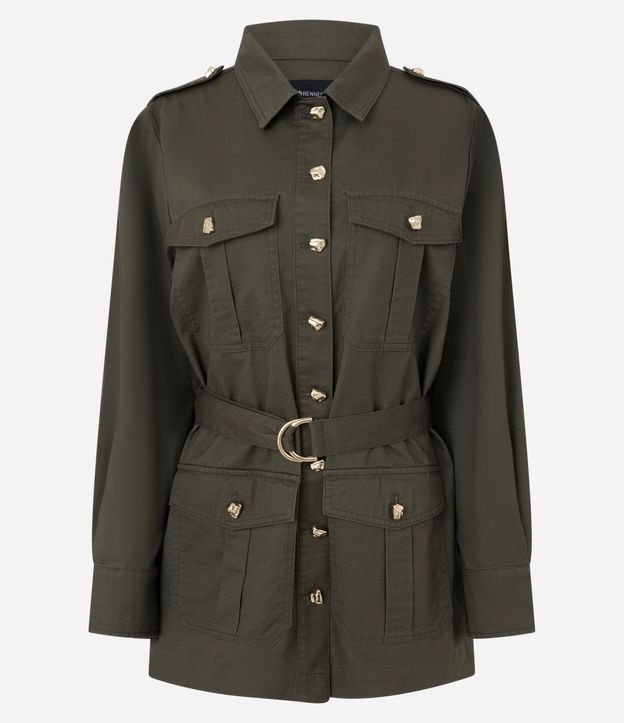 Campera Parka en Sarga con Bolsillos Utilitários y Cinturón 5