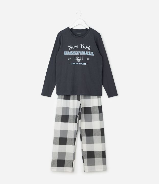 Pijama Infantil con Estampa de Baloncesto y Pantalón de Cuadros – Talle 7 a 16 años 2