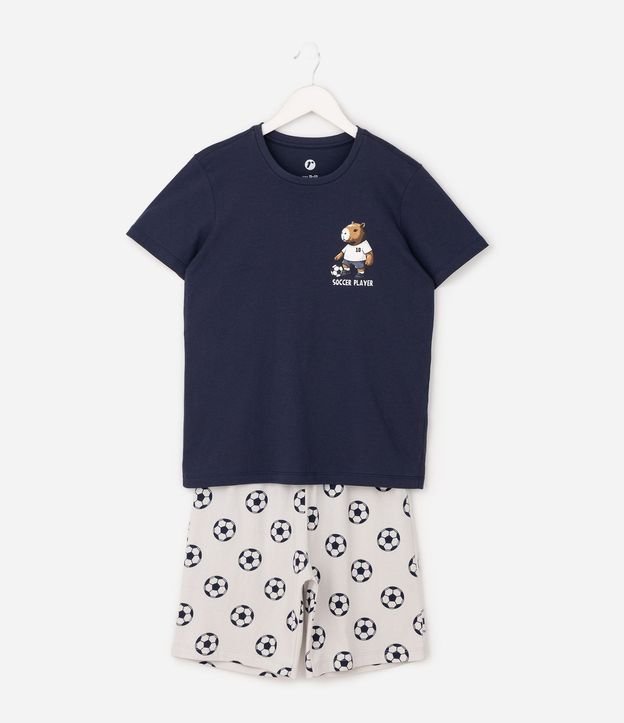 Pijama Infantil con Estampa de Carpincho y Futebol - Talle 7 al 16 años 2