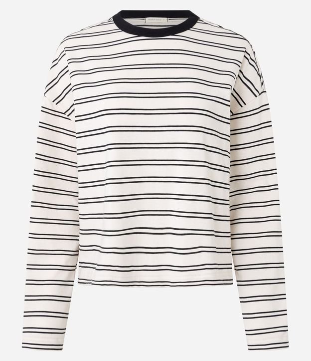 Blusa Oversize de Algodón con Rayas y Cuello Contrastante 5