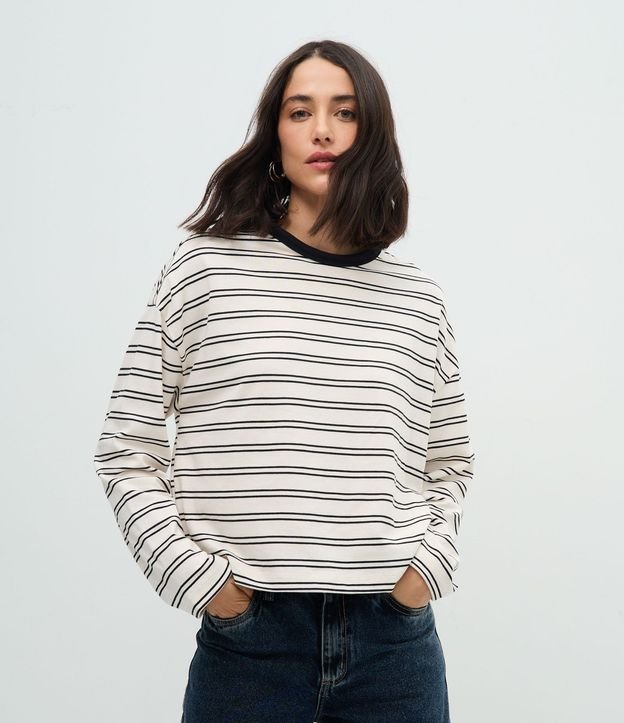 Blusa Oversize de Algodón con Rayas y Cuello Contrastante