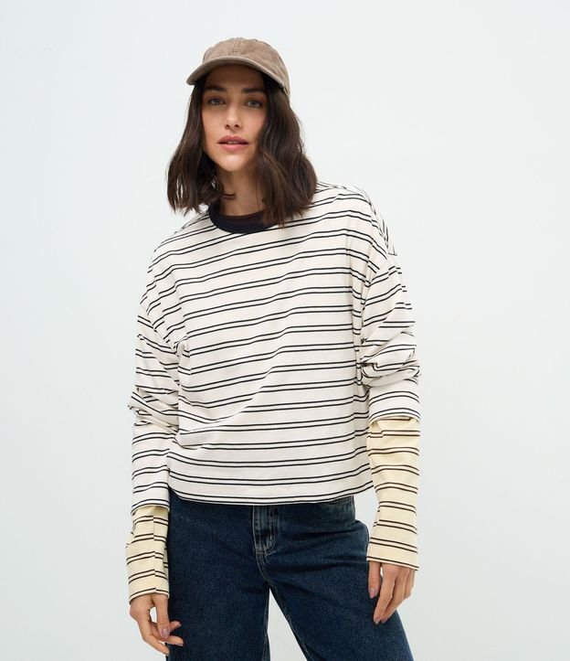Blusa Oversize de Algodón con Rayas y Cuello Contrastante 2