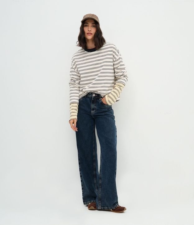 Blusa Oversize de Algodón con Rayas y Cuello Contrastante 3