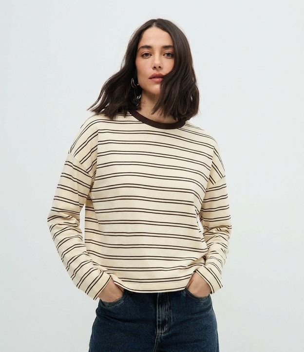 Blusa Oversize de Algodón con Rayas y Cuello Contrastante