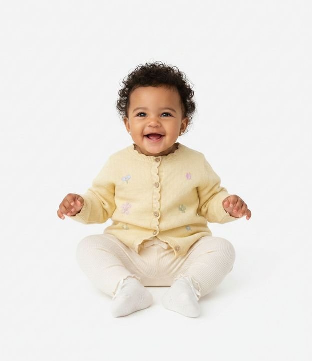 Cardigan Bebé en Punto con Bordado Floral - Talle 0 a 18 Meses 1