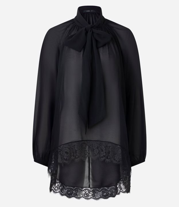Blusa en Chiffon con Cuello Lazo y Encaje en el Ruedo 5