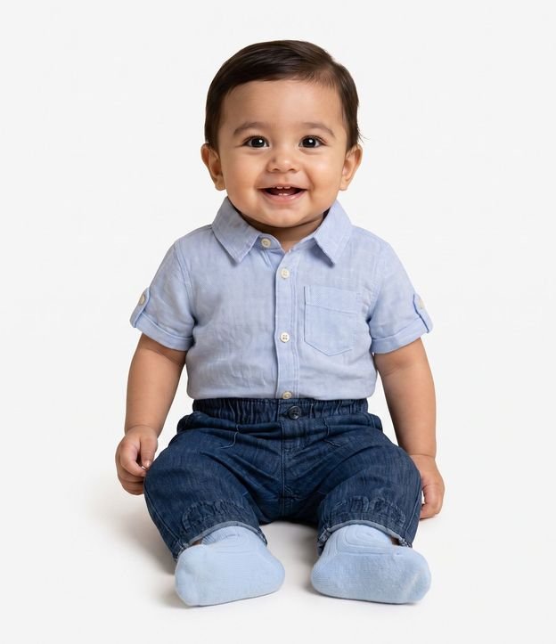Camisa Infantil Lino con Bolsillo - Talle 0 a 18 Meses
