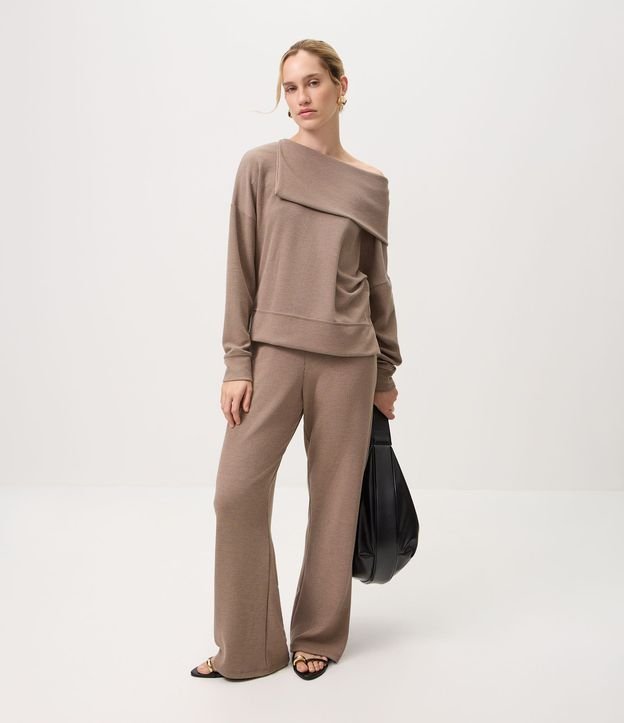 Pantalón Recto en Anarruga con Cintura Elástica y Bolsillos Laterales