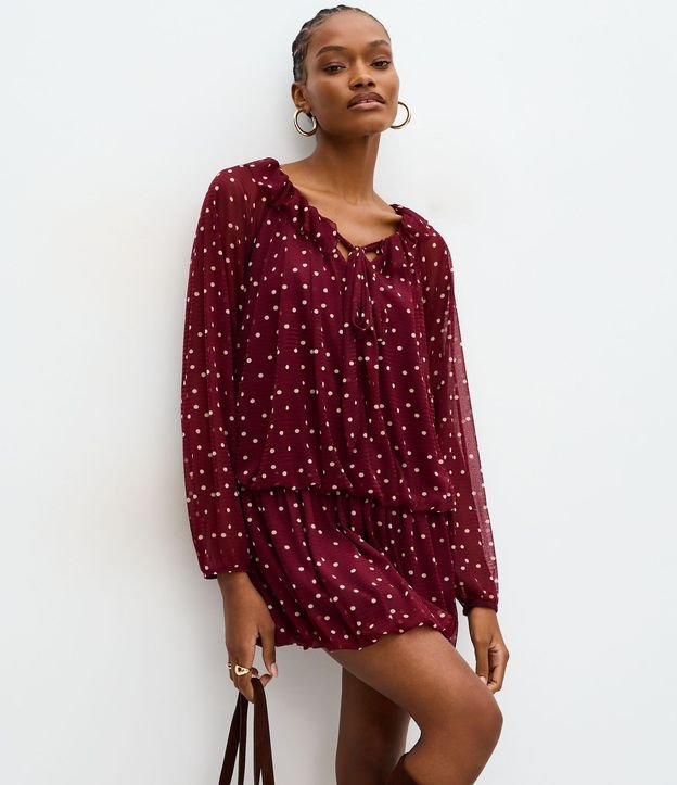 Vestido Balonê Corto con Estampa de Lunares