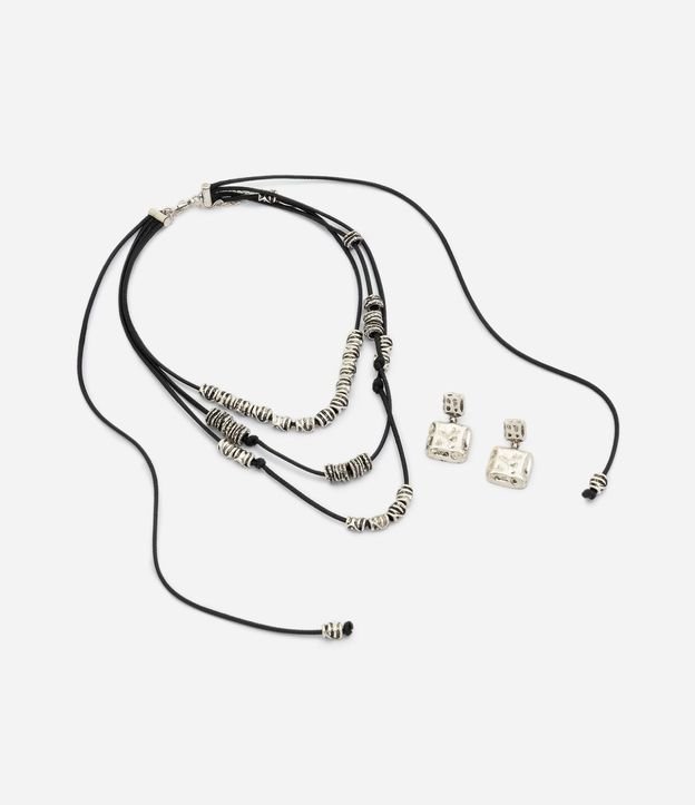 Conjunto de Collar en Hilo Encerado y Caravanas Cuadrados 3