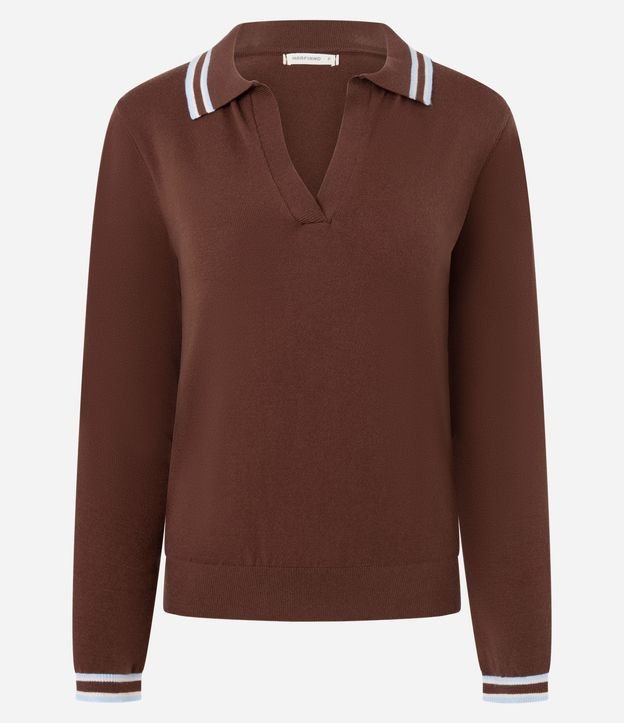 Blusa en Punto con Cuello Polo y Biés Contrastantes 5