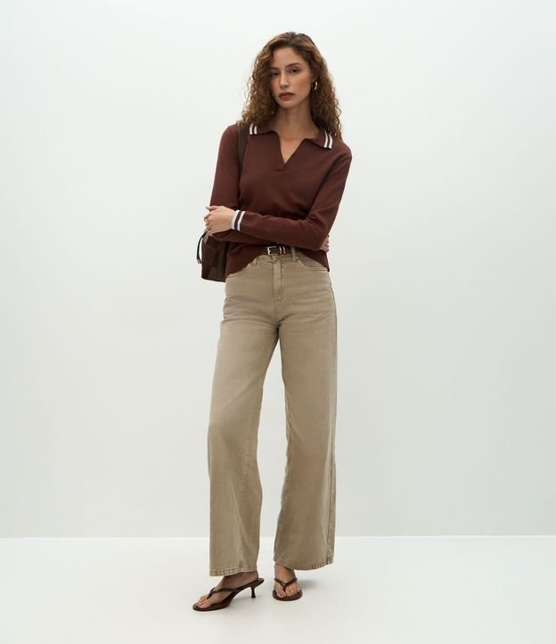 Blusa en Punto con Cuello Polo y Biés Contrastantes 2