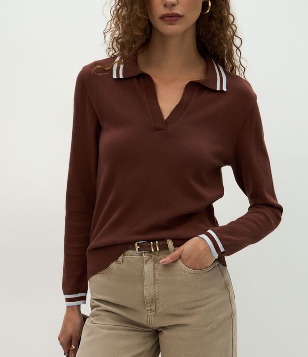Blusa en Punto con Cuello Polo y Biés Contrastantes 4