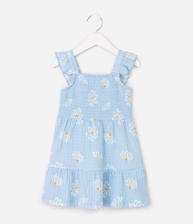 Vestido Texturizado Estampado en Flor con Lastéx y Volado Na Alça - Tam  1 a 6 años 2