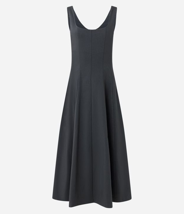 Vestido Evasê Midi en Viscosa con Escote Cuadrado y Recortes 3