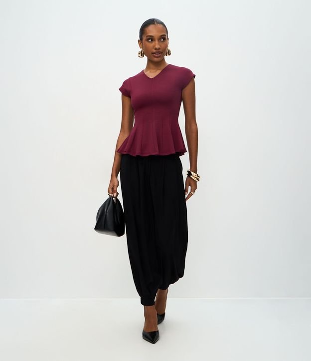 Blusa Manga Corta en Punto Roma con Escote V 2