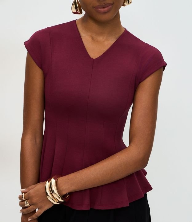 Blusa Manga Corta en Punto Roma con Escote V 4