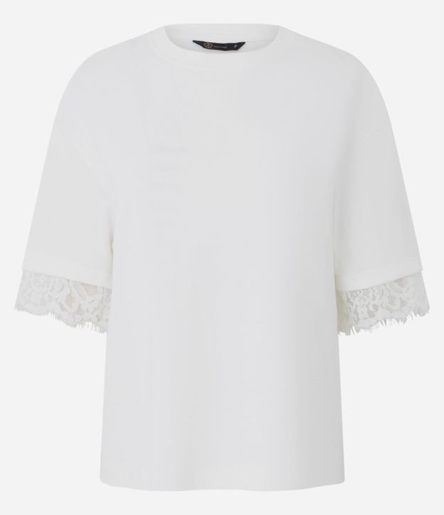 Remera en Algodón con Encaje Aplicada en las Mangas 5