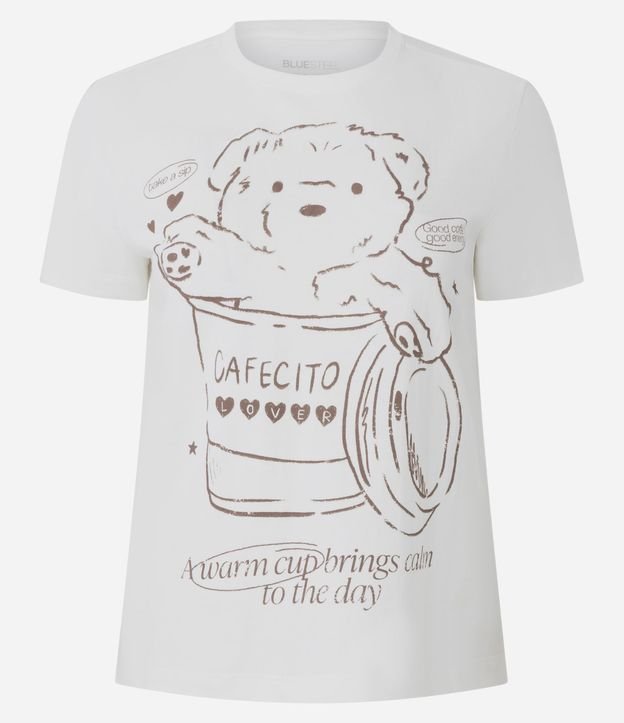 Remera Manga Corta con Estampa de Oso y Cafecito