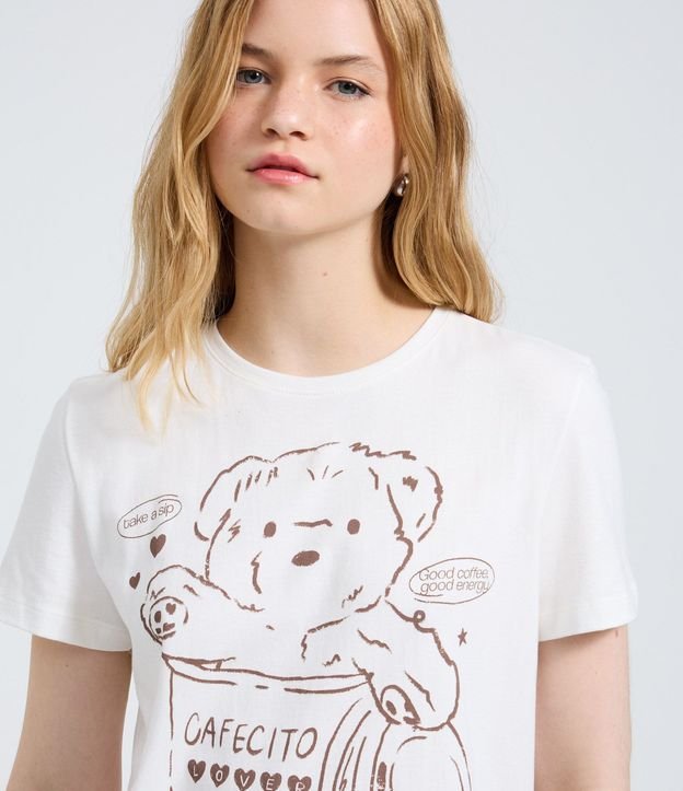 Remera Manga Corta con Estampa de Oso y Cafecito 1