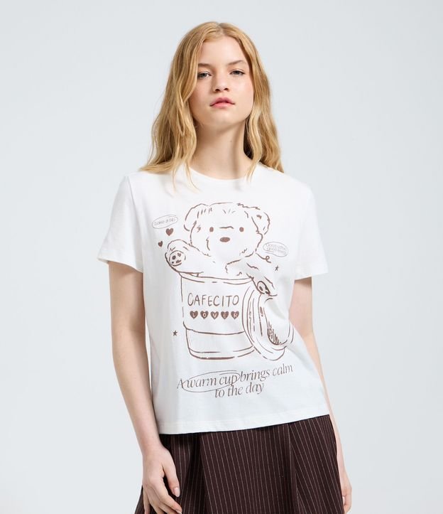 Remera Manga Corta con Estampa de Oso y Cafecito 3