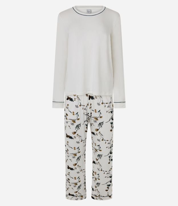 Pijama Largo en Viscolycra con Bies Contrastante y Estampa Floral 4