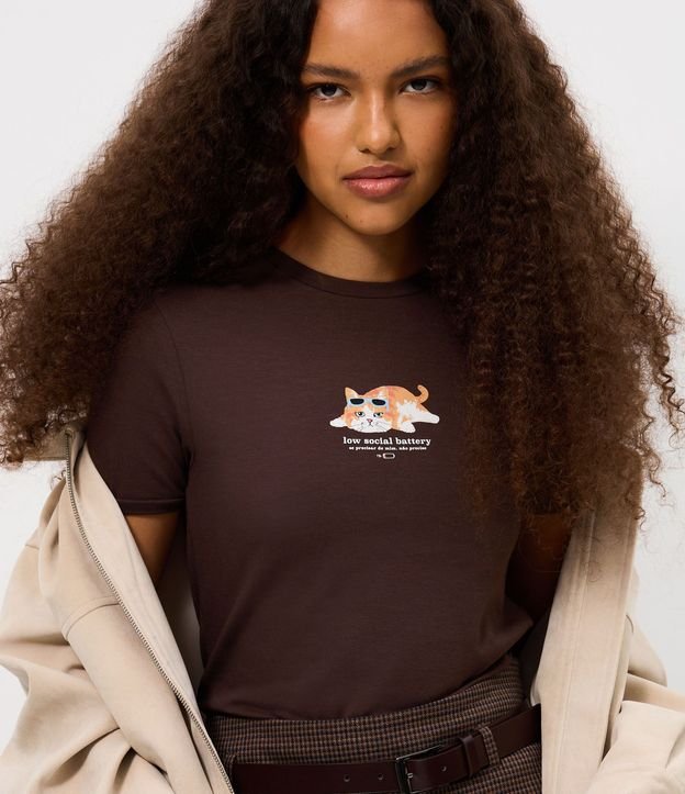 Remera en Algodón con Estampado de Gato