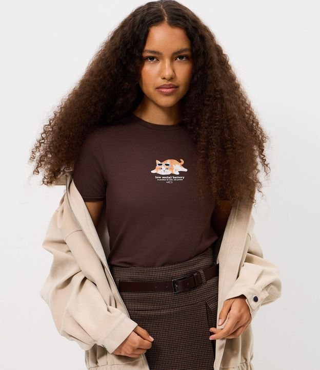 Remera en Algodón con Estampado de Gato 3