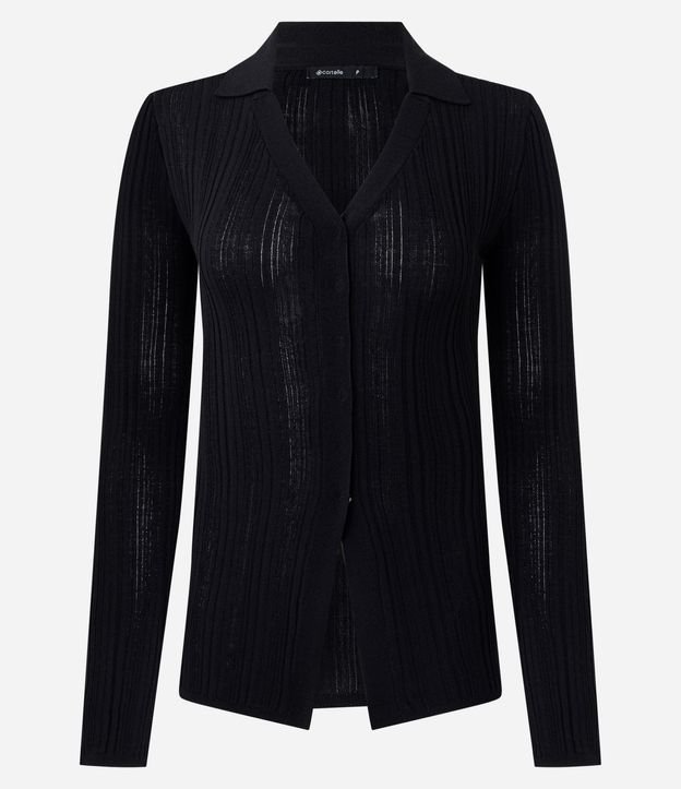 Blusa Regular en Punto con Leve Transparencia y Cuello Polo