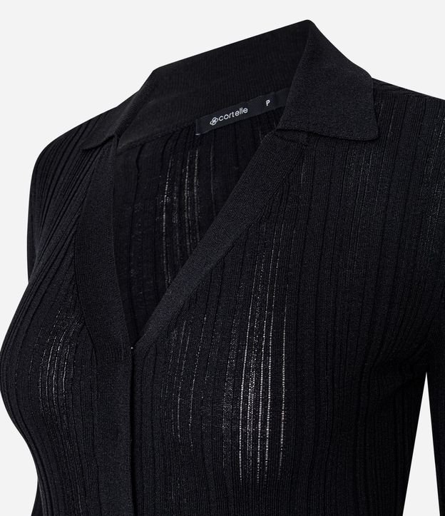 Blusa Regular en Punto con Leve Transparencia y Cuello Polo 2