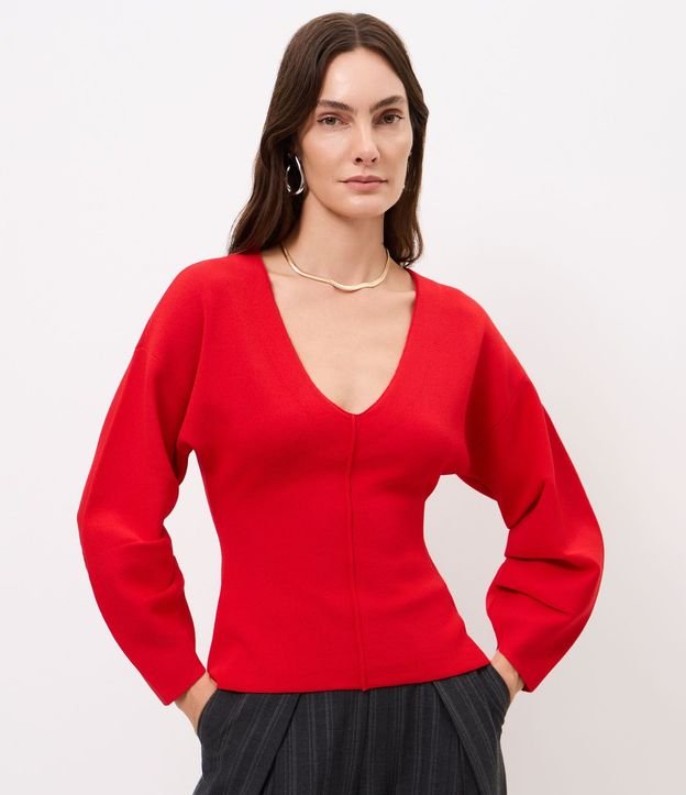 Blusa en Punto con Manga Voluminosa
