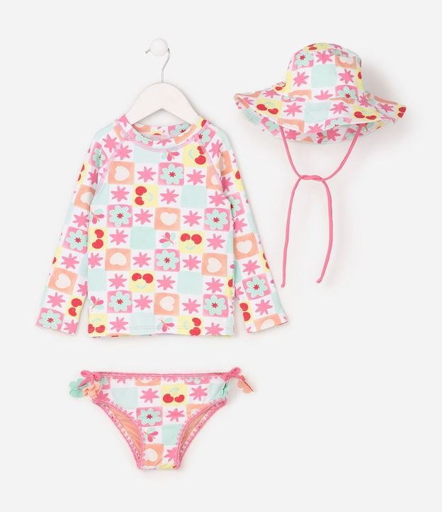 Conjunto Infantil Praia con Blusa Manga Larga Bombacha y Sombrero Estampado - Talle 1 a 12 años 1