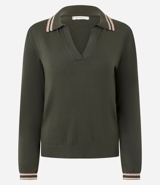 Blusa en Punto con Cuello Polo y Biés Contrastantes 5