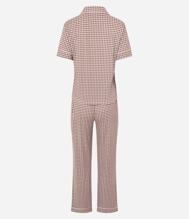 Pijama Larga Americana en Rib con Estampado de Cuadros Vichy 7