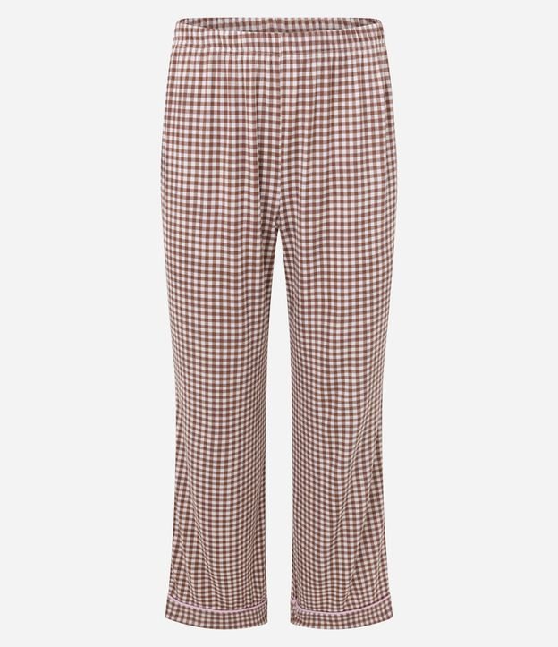 Pijama Larga Americana en Rib con Estampado de Cuadros Vichy 8