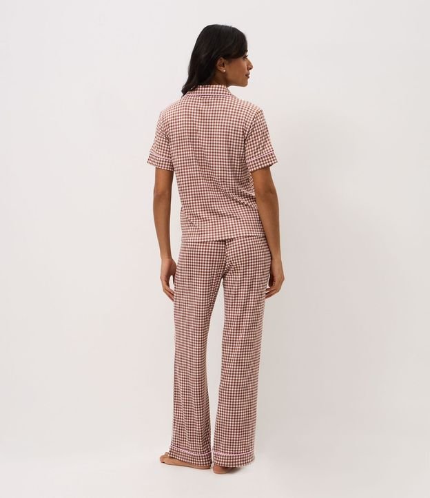 Pijama Larga Americana en Rib con Estampado de Cuadros Vichy 5