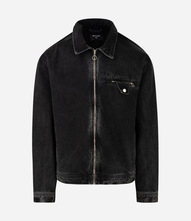 Chaqueta Masculina de Jeans Negra Boxy con Cierre 4