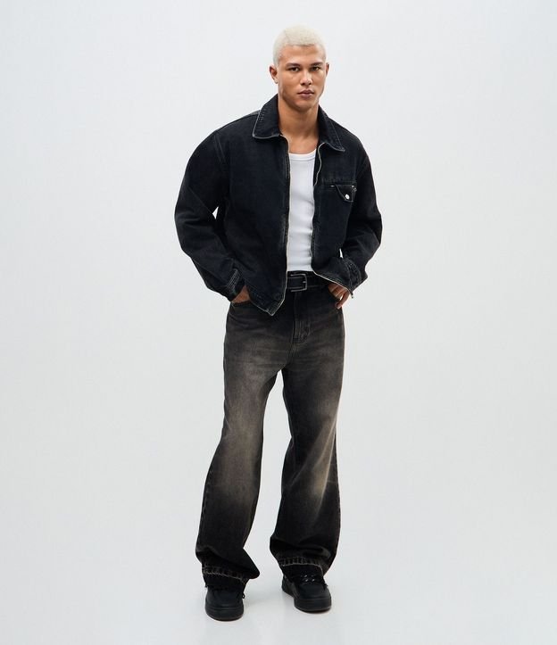 Chaqueta Masculina de Jeans Negra Boxy con Cierre 2