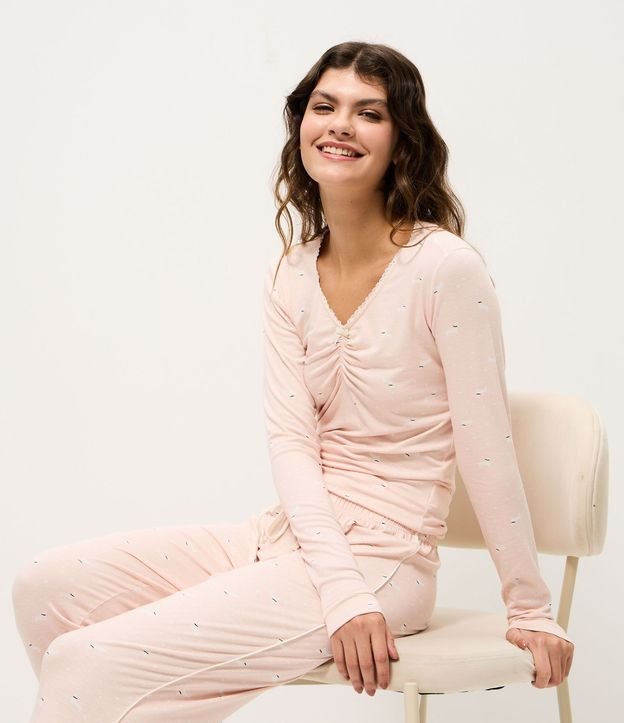 Blusa de Pijama Larga en Viscolycra con Estampa de Perritos 2