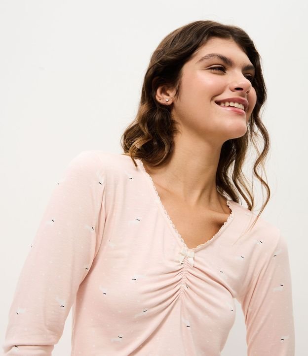 Blusa de Pijama Larga en Viscolycra con Estampa de Perritos 3