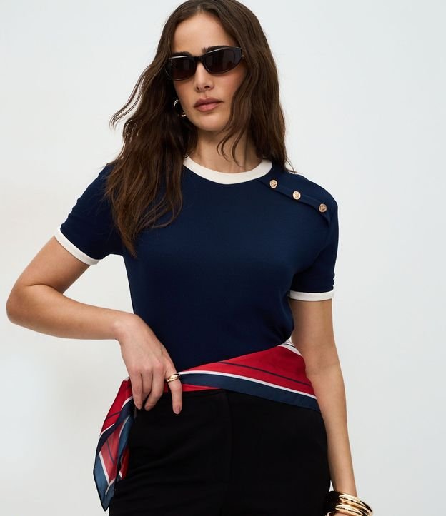 Blusa Manga Corta en Rib con Botones en el Hombro