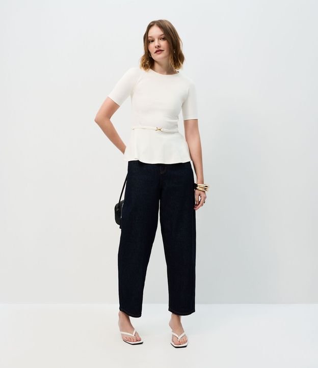 Blusa Femenina en Punto Roma con Peplum y Cinturón 2