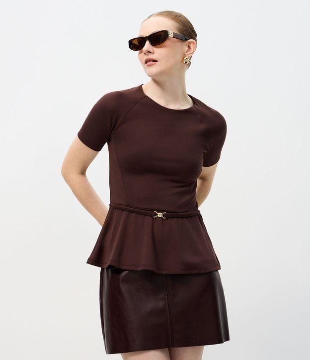 Blusa Femenina en Punto Roma con Peplum y Cinturón