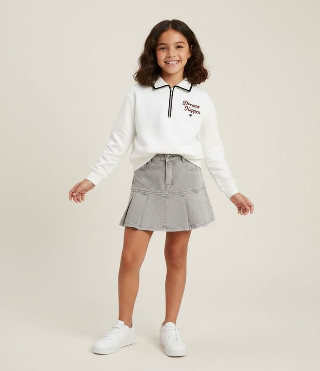 Pollera Infantil en Jeans con Pliegues y Termo Pegante – Talle 5 a 14 años