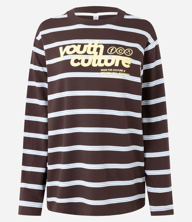 Blusa Rayada en Algodón con Lettering y Manga Larga 5