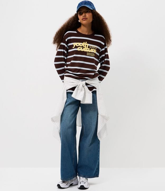 Blusa Rayada en Algodón con Lettering y Manga Larga 2